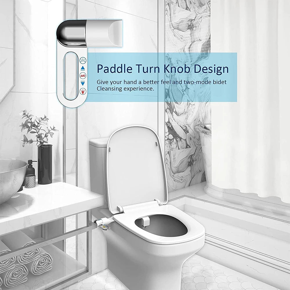Une sélection de bidets ultra-minces à double buse, non électriques, avec pression d'eau réglable, idéaux pour améliorer l'hygiène de vos toilettes sans nécessiter d'installation complexe