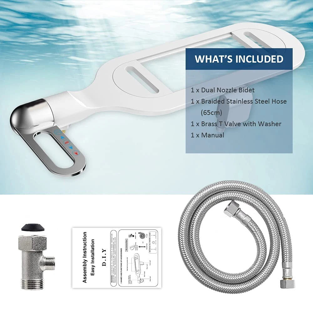 Une sélection de bidets ultra-minces à double buse, non électriques, avec pression d'eau réglable, idéaux pour améliorer l'hygiène de vos toilettes sans nécessiter d'installation complexe